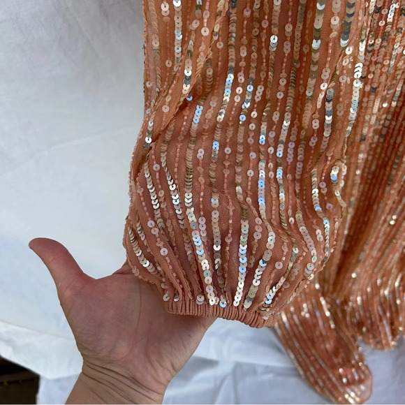 NWT Mac Duggal V Neck Empire Waist Puff Shoulder Sequin Embellished Gown Size 20 - Picture 8 of 14